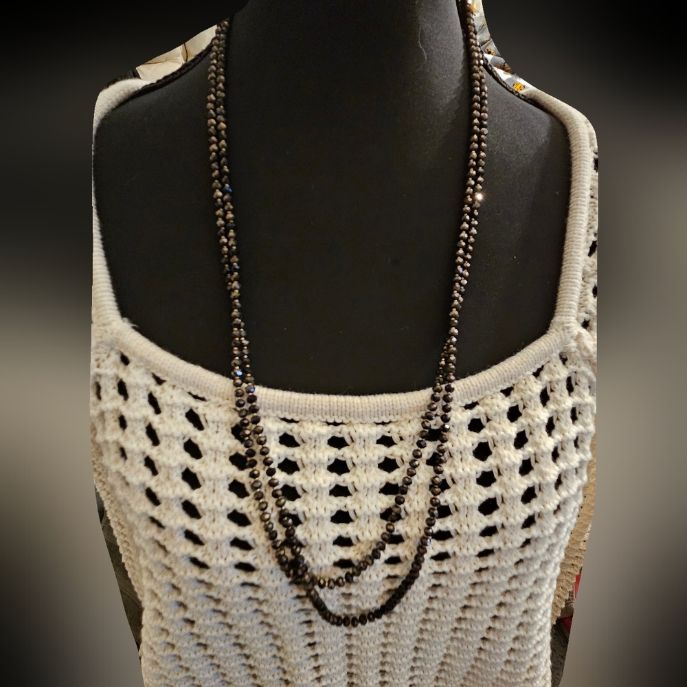 VTG LOFT Faceted Shimmering Black Crystal 60" Flapper Necklace